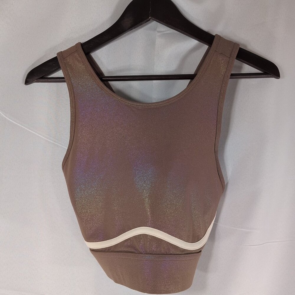 Fabletics Blare Cross Back Medium Impact Shine Sports Bra Brown Glitter M